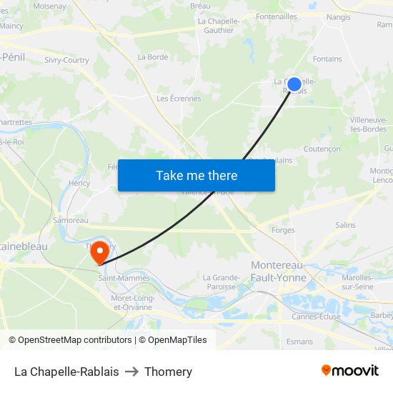 La Chapelle-Rablais to Thomery map