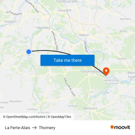 La Ferte-Alais to Thomery map