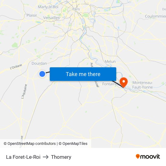 La Foret-Le-Roi to Thomery map
