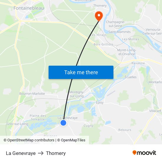 La Genevraye to Thomery map