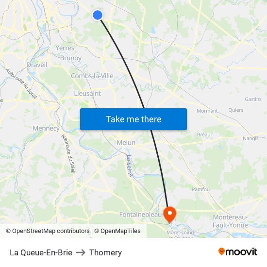 La Queue-En-Brie to Thomery map