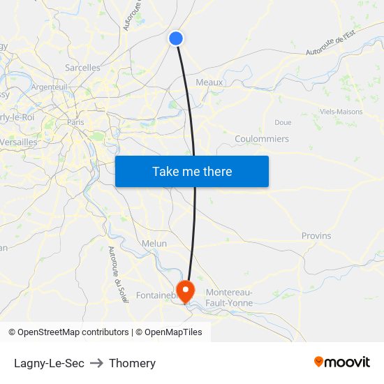 Lagny-Le-Sec to Thomery map