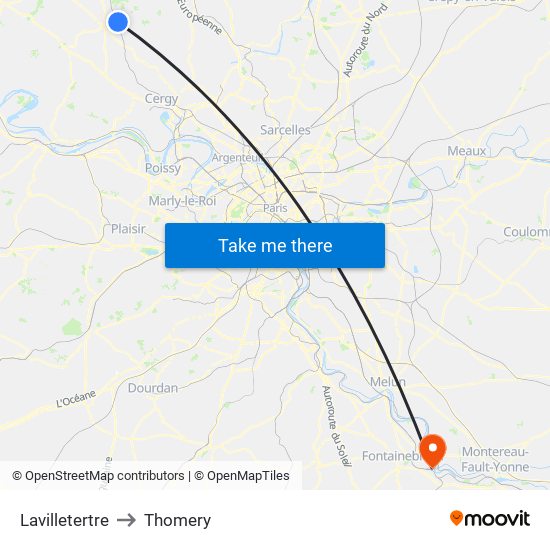 Lavilletertre to Thomery map