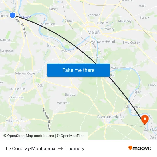 Le Coudray-Montceaux to Thomery map