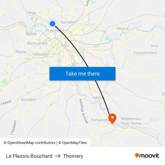 Le Plessis-Bouchard to Thomery map