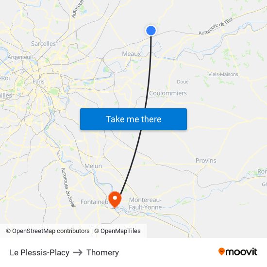 Le Plessis-Placy to Thomery map