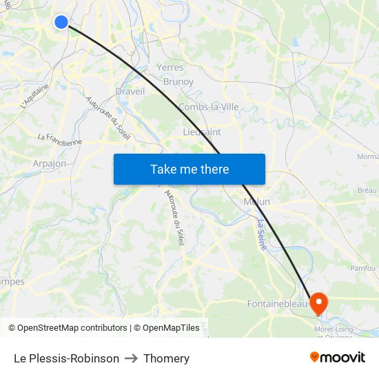 Le Plessis-Robinson to Thomery map