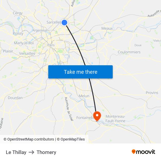 Le Thillay to Thomery map
