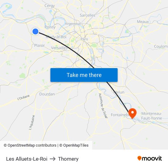 Les Alluets-Le-Roi to Thomery map