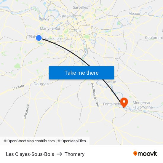 Les Clayes-Sous-Bois to Thomery map