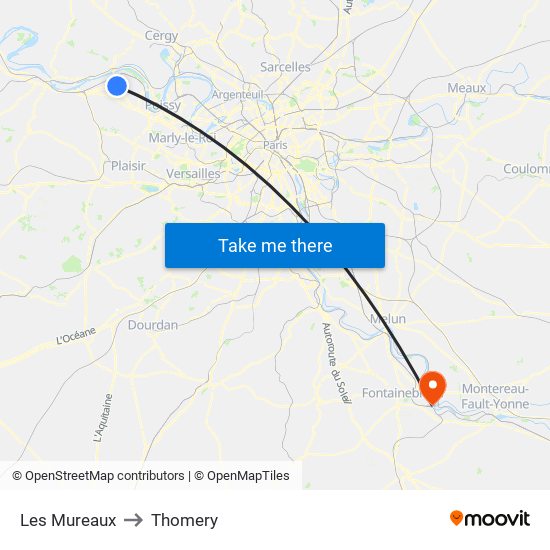 Les Mureaux to Thomery map