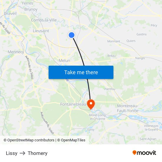 Lissy to Thomery map