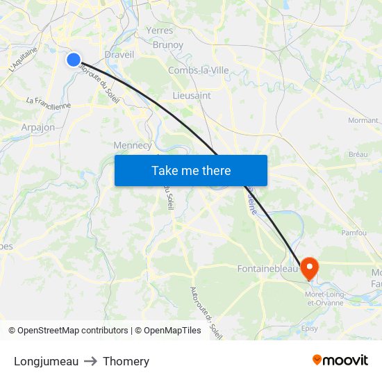 Longjumeau to Thomery map