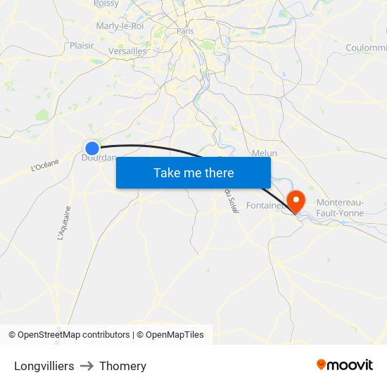 Longvilliers to Thomery map