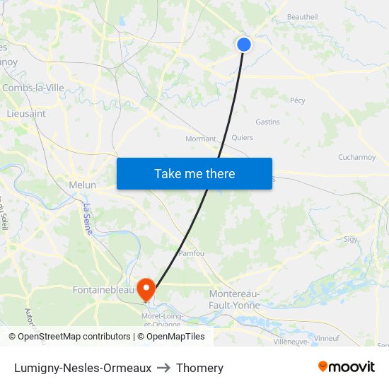 Lumigny-Nesles-Ormeaux to Thomery map
