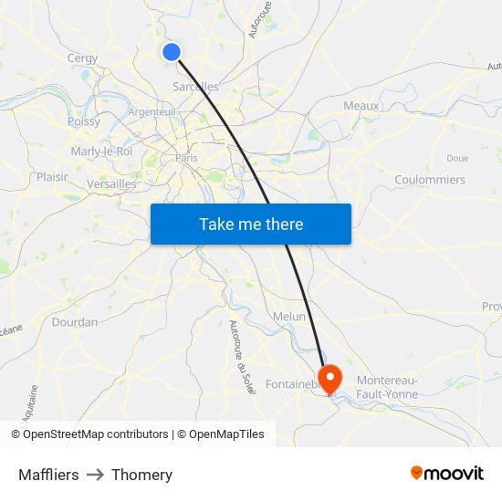 Maffliers to Thomery map