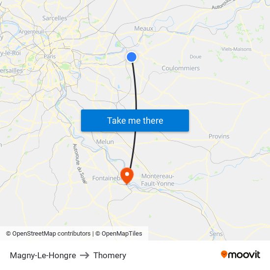 Magny-Le-Hongre to Thomery map