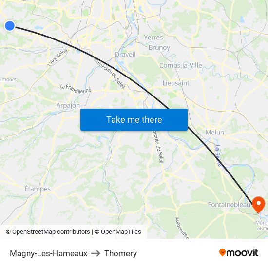 Magny-Les-Hameaux to Thomery map