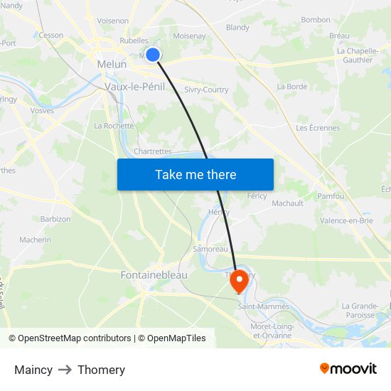 Maincy to Thomery map