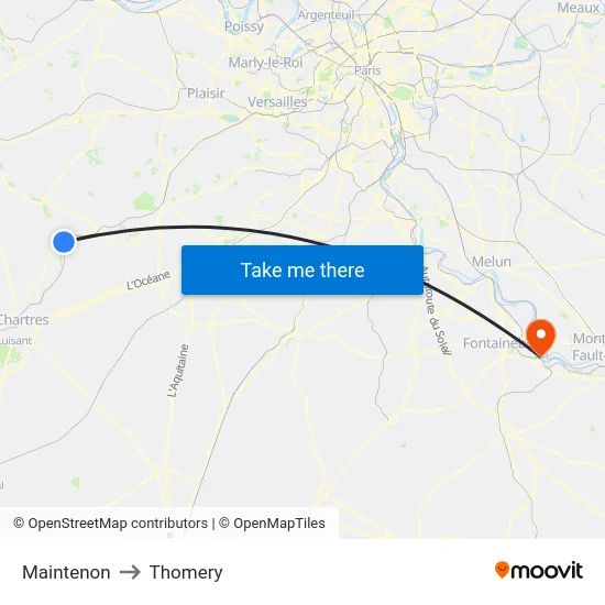 Maintenon to Thomery map