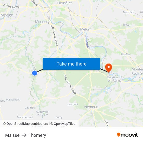 Maisse to Thomery map