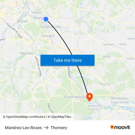 Mandres-Les-Roses to Thomery map