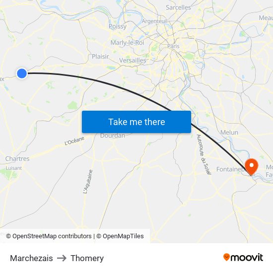 Marchezais to Thomery map