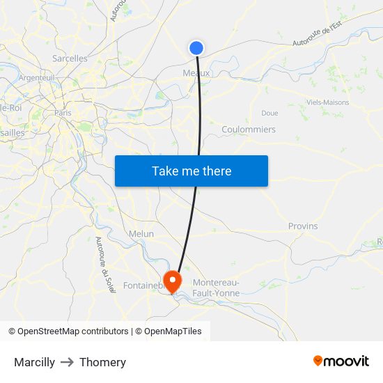 Marcilly to Thomery map