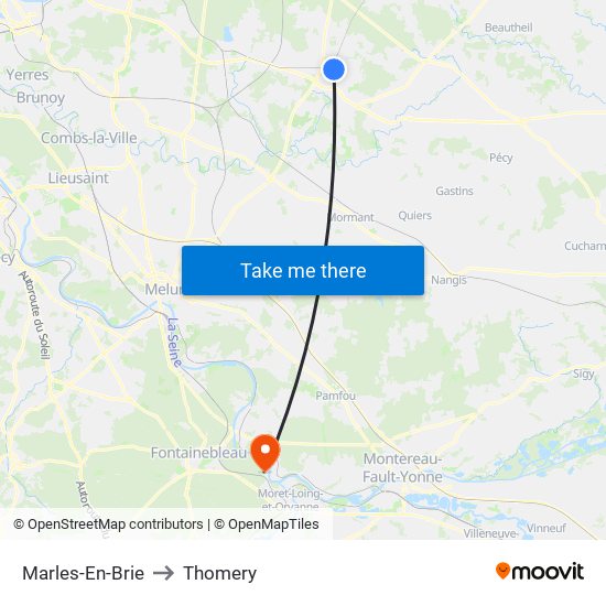 Marles-En-Brie to Thomery map