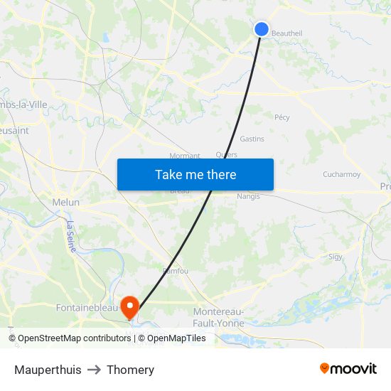 Mauperthuis to Thomery map