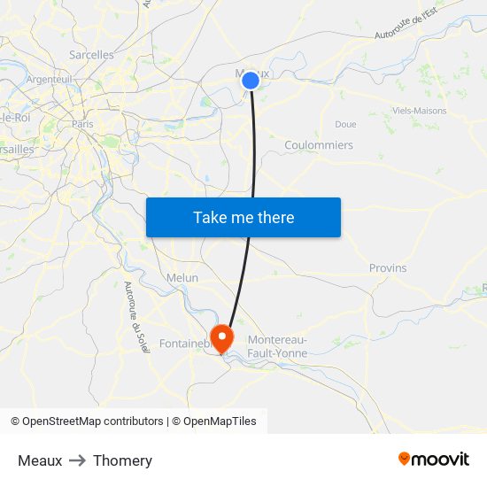 Meaux to Thomery map