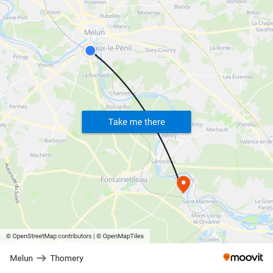 Melun to Thomery map