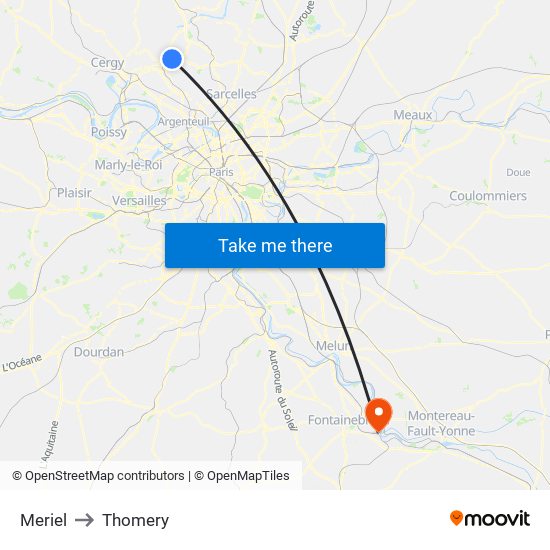 Meriel to Thomery map