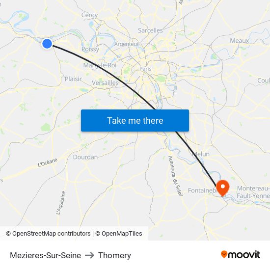 Mezieres-Sur-Seine to Thomery map