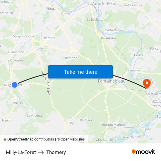 Milly-La-Foret to Thomery map
