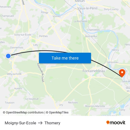 Moigny-Sur-Ecole to Thomery map