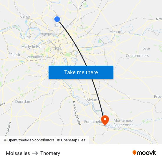Moisselles to Thomery map