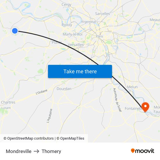 Mondreville to Thomery map