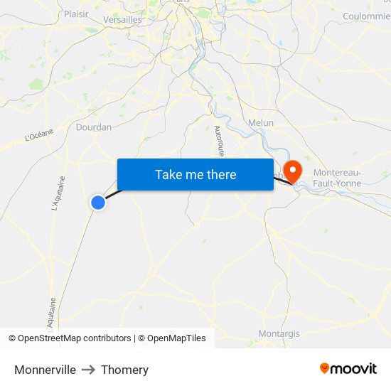 Monnerville to Thomery map
