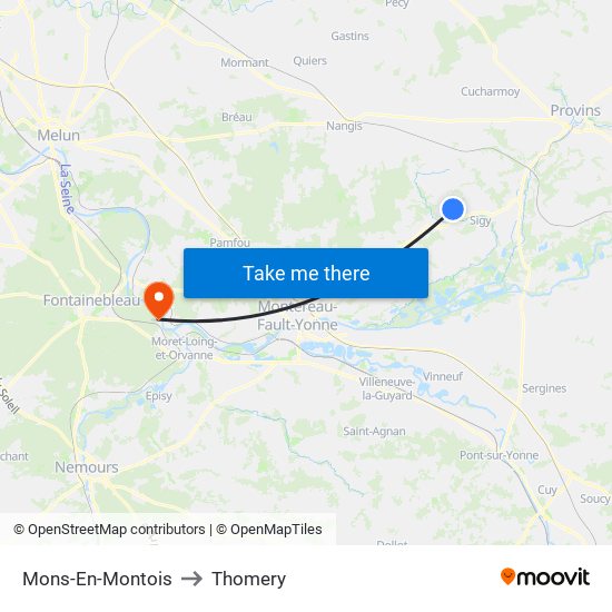 Mons-En-Montois to Thomery map