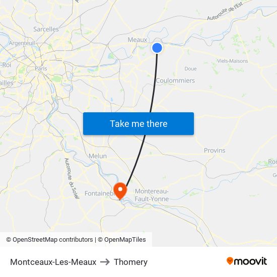 Montceaux-Les-Meaux to Thomery map