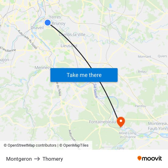 Montgeron to Thomery map