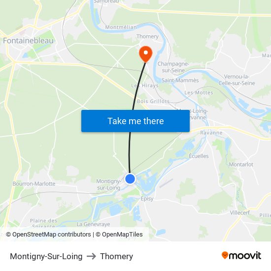 Montigny-Sur-Loing to Thomery map