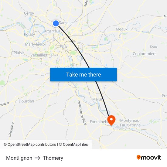 Montlignon to Thomery map