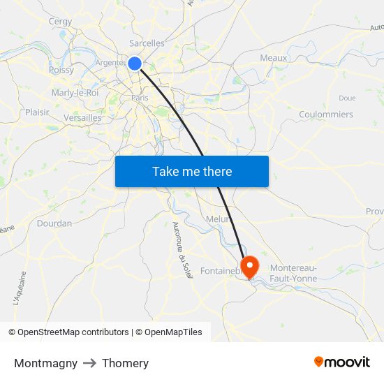 Montmagny to Thomery map