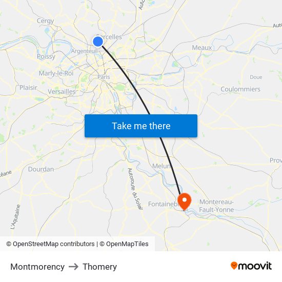 Montmorency to Thomery map