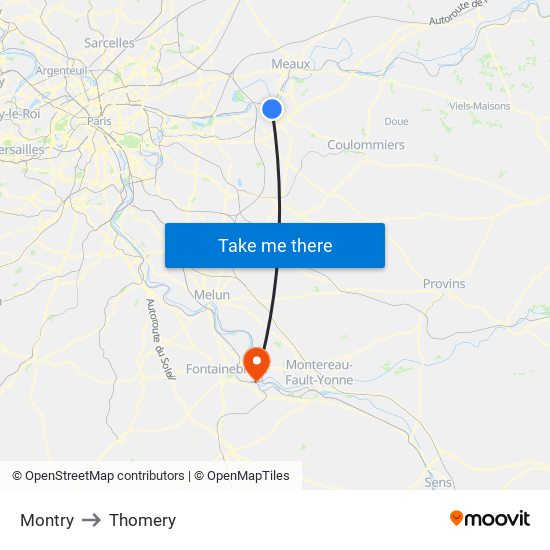 Montry to Thomery map