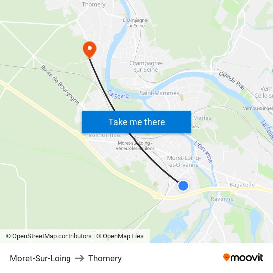 Moret-Sur-Loing to Thomery map