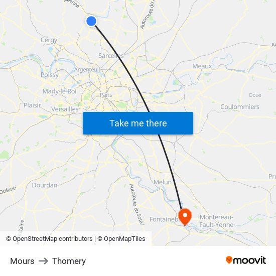 Mours to Thomery map