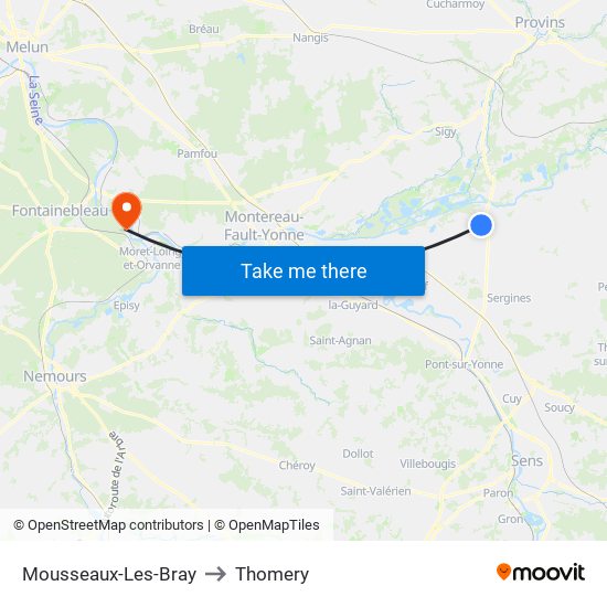 Mousseaux-Les-Bray to Thomery map